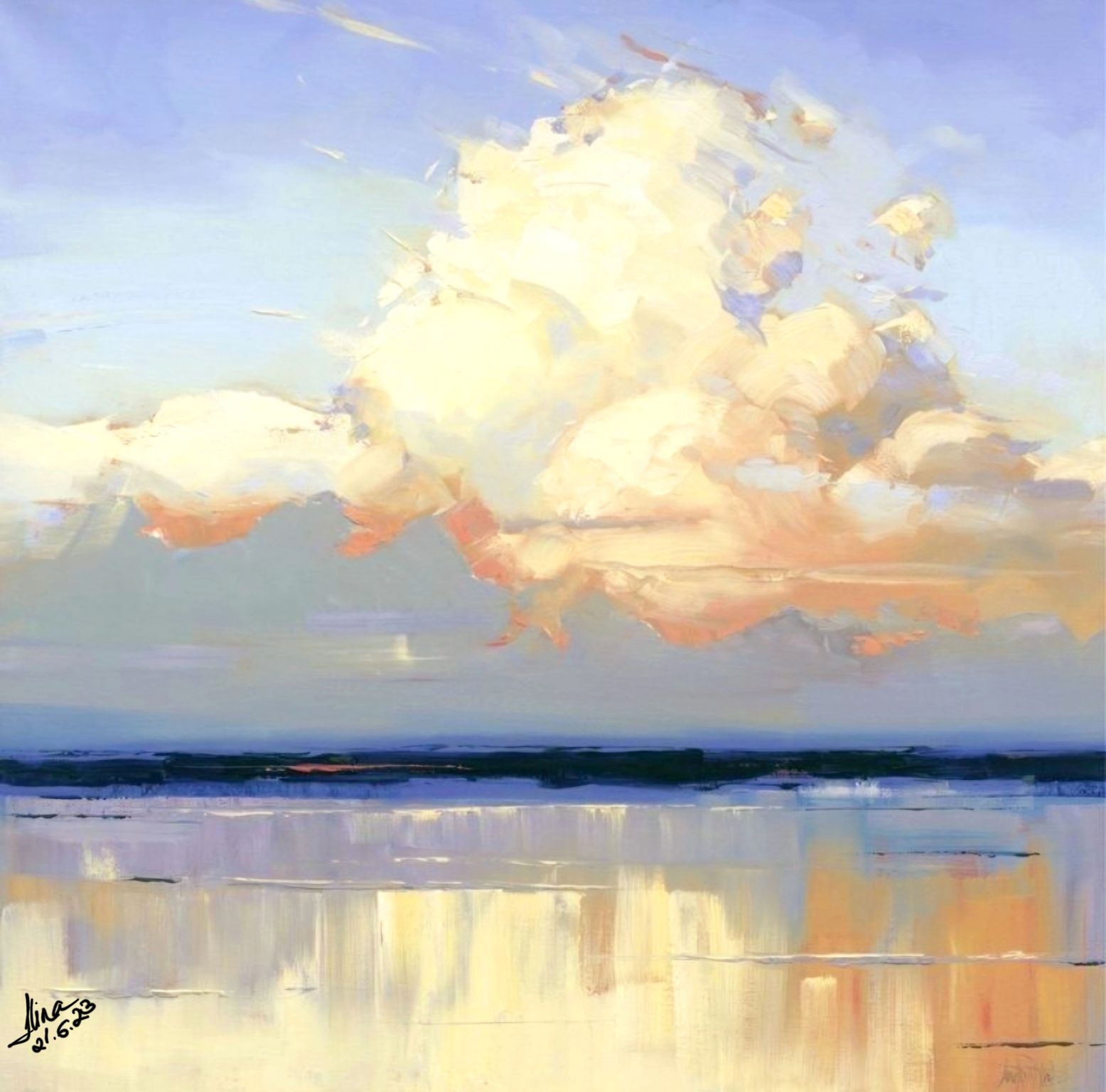 ArteDiAlina.com painting: Clouds above the lake
